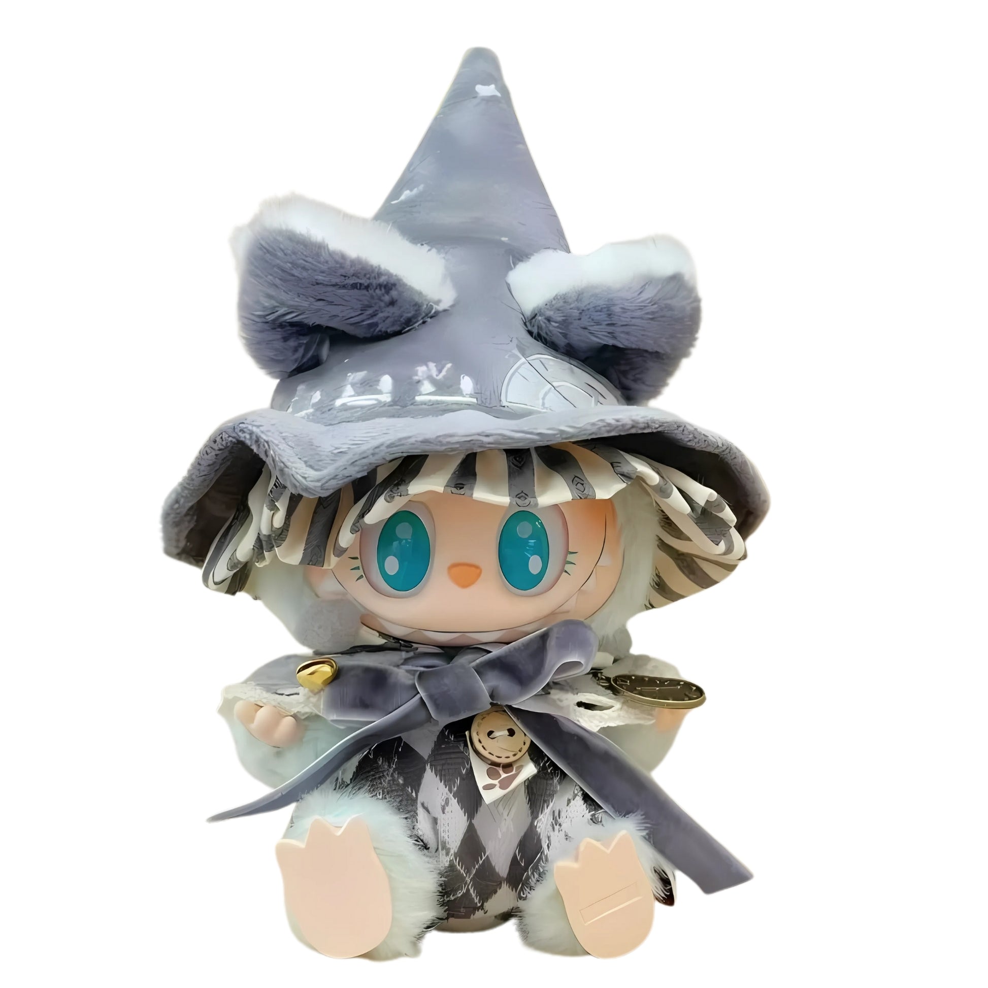 Toy figure with a gray hat and plaid outfit on a white background